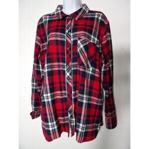 Woolrich XXL Womens Plaid Check Shirt Button Up Collar Red Flannel Classic Work